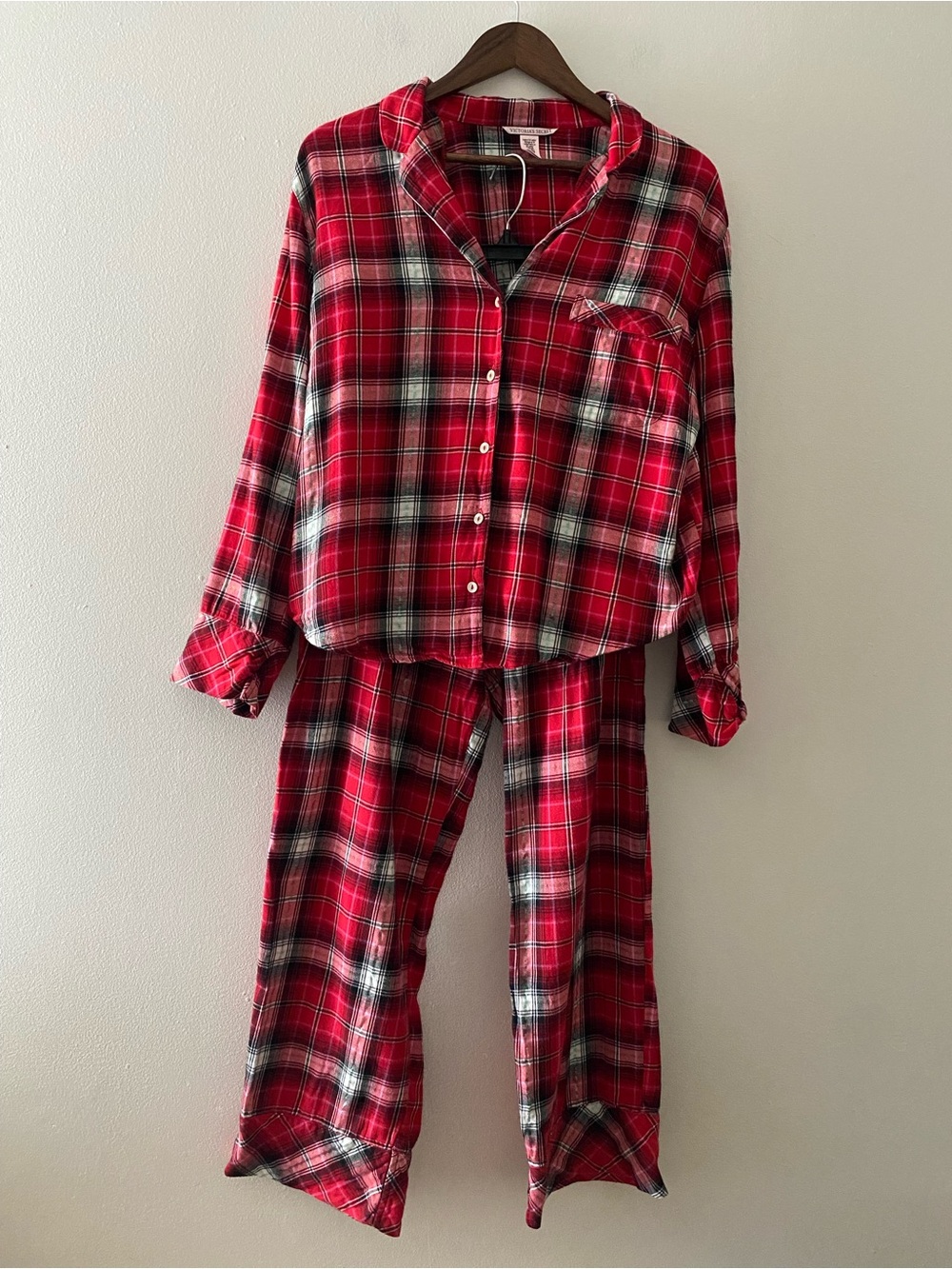 Victoria’s Secret Women’s Pajama Set Size Red Plaid with Gold Thread